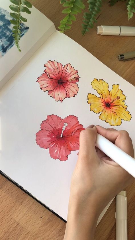 How To Color Flowers With Markers, Flower Drawings With Markers, Flowers With Alcohol Markers, Flowers Marker Art, Ohuhu Markers Art Flowers, Sketchbook Ideas Alcohol Markers, Flowers Alcohol Markers, Alcohol Markers Flowers, Flower Alcohol Marker Drawing