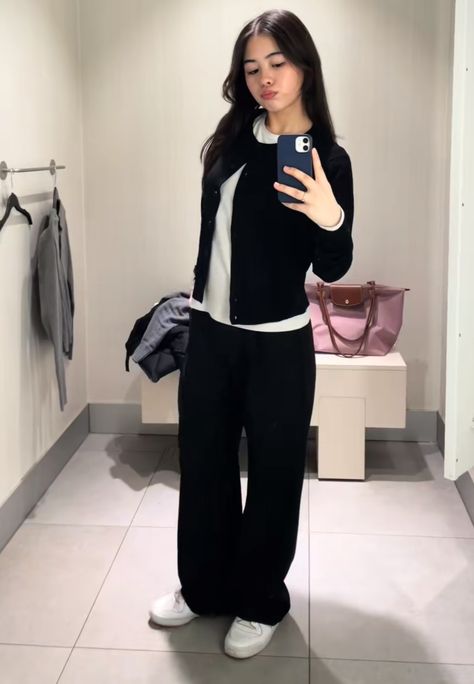 Navy Blue Cardigan Outfit Aesthetic, Long Black Cardigan Outfit Aesthetic, Gray Cardigan Outfit Aesthetic, Asian Cardigan Outfit, Grey Cardigan Outfit Korean, Cos Fashion, Dress Sites, Everyday Casual Outfits, Causual Outfits