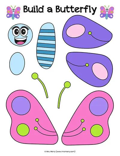 Cycle For Kids, Butterflies Activities, Printable Games For Kids, Free Printable Crafts, Bug Crafts, Sorting Games, Cut And Glue, Butterfly Template, Butterfly Printable