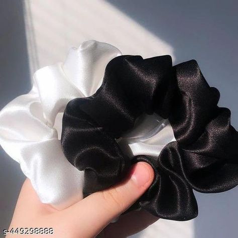 Black And White Scrunchies, Black Silk Scrunchie, Black Scrunchie Aesthetic, Black And White Accessories, Scrunchies Black, Black Scrunchies, Black Scrunchie, Christmas Bridal Shower, Hair Tie Accessories