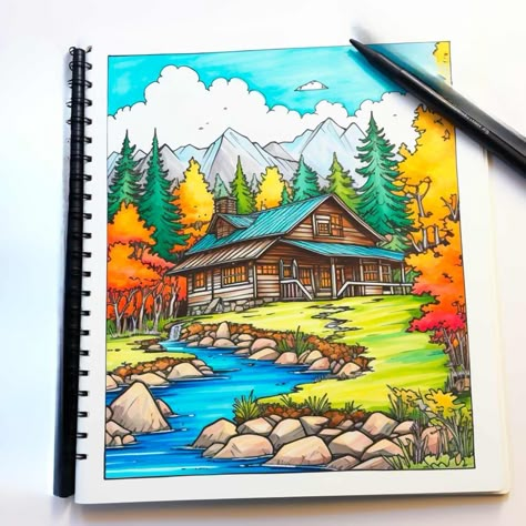 Coloring Book Aesthetic, Color Markers Art, Marker Drawing Ideas, Drawing Ideas Nature, Nature Drawing Ideas, Alcohol Marker Art, Art Markers Drawing, Markers Drawing Ideas, Cute Drawing Ideas