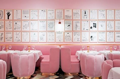 Restaurant space with pink tufted sofas Accidental Wes Anderson, Sketch Restaurant, Frieze Magazine, Sketch London, Gallery Restaurant, Deco Rose, London Bars, London Restaurants, Salou