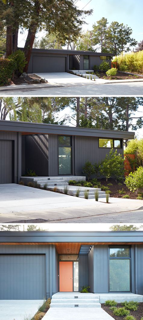 Mid Century Modern Exterior Paint Colors, Mcm Exterior, Eichler House, Mid Century Modern House Exterior, Kensington House, Mid Century Modern Exterior, Mid Century Exterior, Mid Century Ranch, Eichler Homes