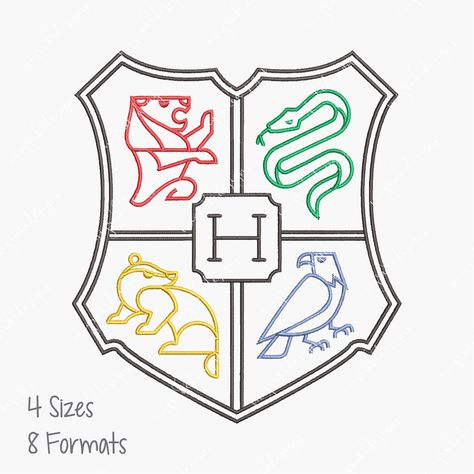 Hogwarts Coat of Arms Outline Machine Embroidery Design, Harry Potter, Embroidery File, 4 sizes, Instant Download Gryffindor Embroidery, Hufflepuff Crest Drawing, Embroidery Harry Potter Pattern, Printable Hogwarts House Crests, Harry Potter House Crests Printable, Harry Potter Embroidery, Harry Potter Bachelorette, Harry Potter Movie Night, Harry Potter Logo