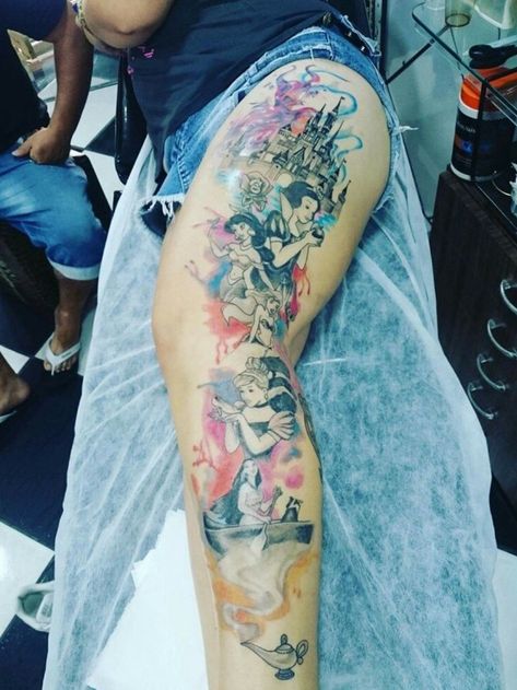 Tattoo uploaded by Lisa_bar897 • #Disneyprincess #Disney #Pocahontas #Cinderella #littlemermaid #Ariel #Aladdin #jasmine #snowwhite #Maleficent #legtattoo Tattoo Calf, Disney Inspired Tattoos, Disney Sleeve Tattoos, Tattoo Diy, Full Leg Tattoos, Disney Princess Tattoo, Princess Tattoo, Tattoo Trend, Disney Tattoo