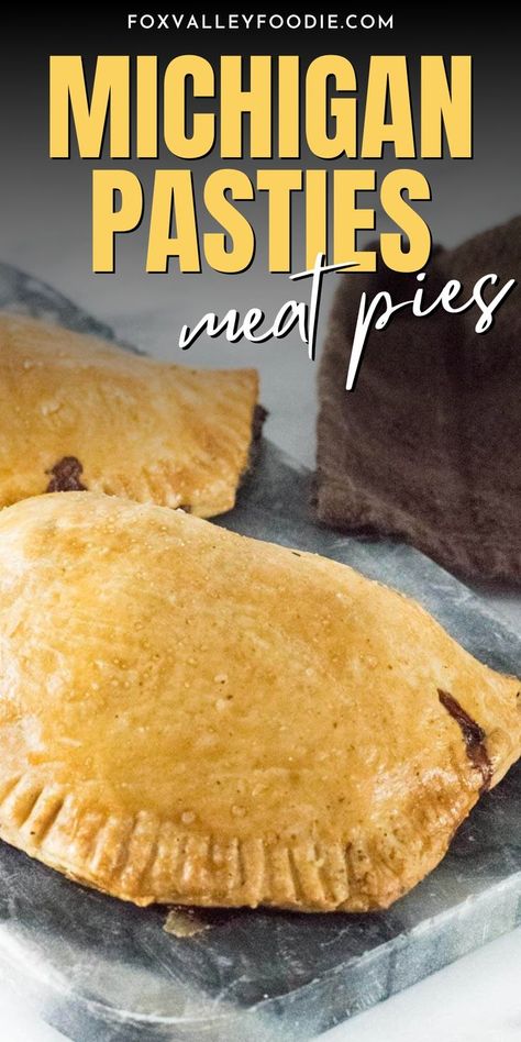 Michigan Pasties are a whole meal folded into a pastry shell. Most commonly they are filled with beef and root vegetables and baked until the interior is hot and the crust is golden brown. Although these handheld meat pies are still closely associated with Michigan, the pasty has gained a foothold in northern Wisconsin, as well. Pasty Recipe Michigan, Michigan Pasties, Michigan Food, Pasties Recipes, British Cooking, Northern Wisconsin, Meat Pies, Pastry Shells, Favorite Pie