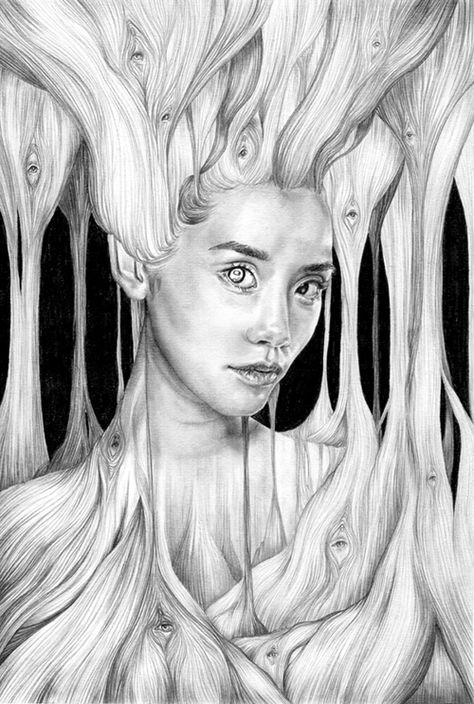 Surrealism Drawing, Pencil Work, Creative Imagination, Hair Illustration, Portrait Drawings, Ap Studio Art, Dark Artwork, Vampire Art, Art Women