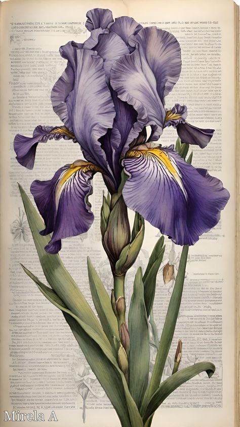 Iris Illustration Botanical Prints, Iris Flowers Drawing, Iris Drawing, Vintage Botanical Illustration, Iris Art, Watercolor Portrait Painting, Persian Art Painting, Watercolor Plants, Decoupage Vintage