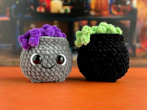 Bundle: Big and Mini Cauldron Crochet Patterns, Big and Mini Fillable Cauldrons, Cauldron With Lid Patterns, Cauldron Amigurumi Patterns - Etsy Crochet Calderon, Crochet Cauldron Free Pattern, Cauldron Amigurumi, Crochet Cauldron, Crocheted Halloween, Mini Cauldron, Halloween Jars, Invisible Stitch, Easy Crochet Animals