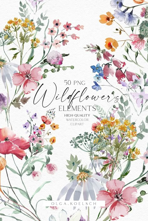 Hand-painted Wildflower Clipart, Watercolor Red Flowers Clip Art, Wild Flowers Individual Botanical Clip Art for Wedding Invitation 145 - Etsy Art For Wedding, Wildflower Clipart, Transparent Flowers, Watercolor Red, 수채화 그림, Flower Clipart, Floral Wedding Invitations, Arts And Crafts For Kids, Watercolor Clipart