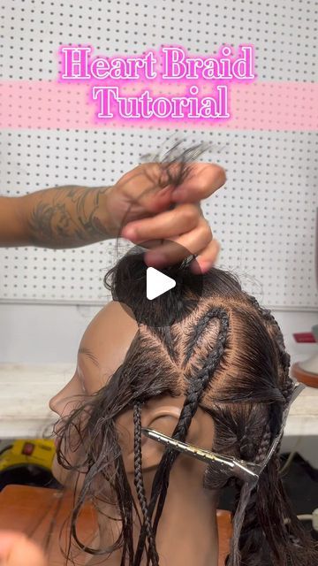 Heart Tutorial Hair, How To Do The Heart Braid Tutorial, Braid Heart Tutorial, How To Part A Heart In Hair, How To Do The Heart Braid, Hair Heart Tutorial, Braided Hairstyles With Heart Design, Cornrows Heart Design, How To Braid A Heart