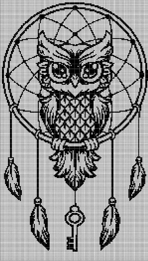 Dream Catcher Cross Stitch Pattern, Dream Catcher Cross Stitch, Owl Dream Catcher, Owl Silhouette, Celtic Cross Stitch, Cross Stitch Owl, Cross Stitch Silhouette, Modele Pixel Art, Owl Cross Stitch