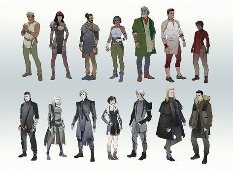 Character Line-up Part 2 by hubbleTea on deviantART Character Line Up, Character Lineup, Drawing Cartoon Characters, Character Design Sketches, Character Sheets, Line Illustration, Fantasy Inspiration, Fantasy Clothing, Character Creation