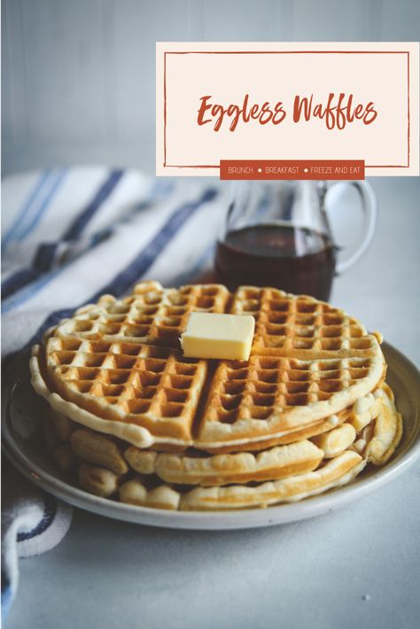 A recipe born from having no eggs in the house but a craving for waffles has become a staple recipe that I have made dozens of times in the past few months. I present to you: the best eggless waffles recipe! Waffle Recipe Without Eggs, Eggless Waffle Recipe, Egg Waffle Recipe, Eggless Breakfast, Homemade Brunch, Chocolate Chip Waffles, Waffle Iron Recipes, Fluffy Waffles, Waffle Bar