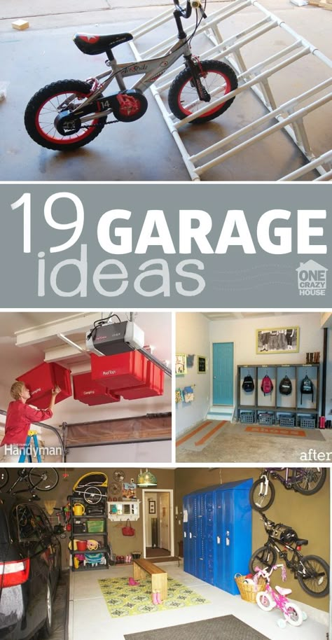 18 Garage Envy Ideas - cubbies, lockers, storage, organization, bike and toy storage Garage Hacks, Garage Storage Ideas, Garage Organization Tips, Crazy House, Garage Organize, Garage Shed, Garage Makeover, Garage Ideas, Garage House