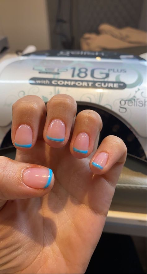 Color On Tips Of Nails, Shirt Nail French Tip, Short Nails Tip Color, Gel Nails Ideas Short Simple Fall, Color Short French Tip Nails, Blue Gel French Tip Nails, Colored French Tip Nails Coffin Short, Gel Nails Ideas No Tips, Colorful French Tip Nails Natural