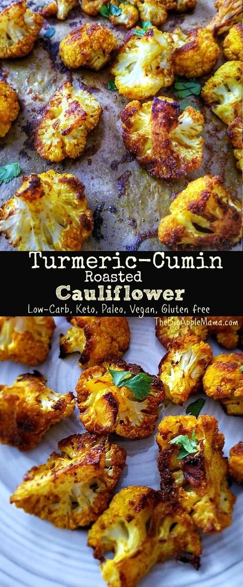 Turmeric-Cumin Roasted Cauliflower - Low Carb, Keto, Paleo, Vegan, Gluten free Cauliflower Keto, Paleo Coffee, Paleo Easy, Zucchini Patties, Paleo Chili, Roasted Cauliflower Recipes, Paleo Cookies, Paleo Bread, Cauliflower Bites