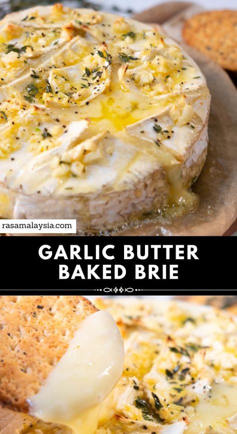 Brie Recipes Easy, Easy Baked Brie Recipe, Baked Brie Cheese, Brie Recipes Appetizers, Brie Cheese Recipes, Baked Brie Recipe, Easy Garlic Butter, Baked Brie Recipes, Brie Appetizer