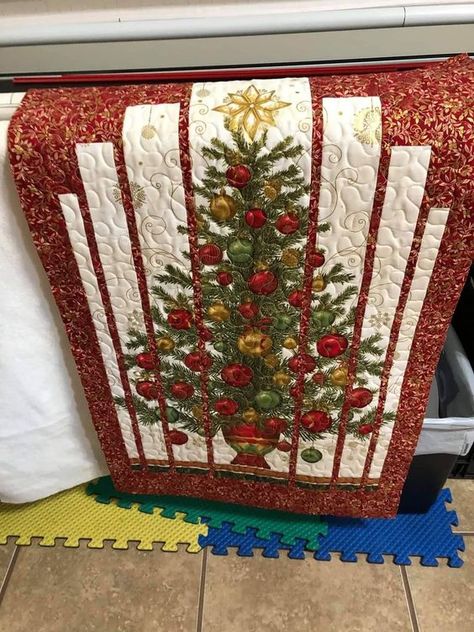 QUILTING FREE PATTERNS | I'm finishing the last edge, I'm completely in love with my Christmas quilt | Facebook Panel Quilt Patterns, Christmas Tree Quilt, Fabric Panel Quilts, Christmas Quilt Patterns, Quilt Square Patterns, Christmas Wall Hangings, Quilt Of Valor, Tree Quilt, Diy Quilt