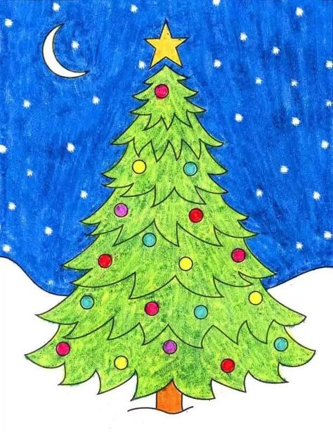 Merry Christmas Drawing Art, Xmas Tree Drawing, Drawing Merry Christmas, Christmas Tree Drawings, Tree Drawing For Kids, Merry Christmas Drawing, Tree Black And White, Tree Cartoon, Cute Merry Christmas