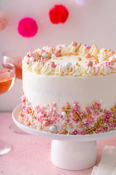 Pastel Pink Birthday Cake, Pink Champagne Birthday Theme, Pink And Gold Sheet Cake, Sweet One Cake, Celebration Cake, Pretty Pink Cake, Girly Birthday Cake, Pink Sprinkle Cake, Pink And Gold Birthday Cake