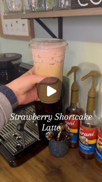 Jess | The Coffee RN on Instagram: "✨Strawberry Shortcake Latte✨  I used: @nespressousa Double Espresso Chiaro pod @torani Shortbread syrup Milk of your choice Ice  For the Strawberry Cold Foam: @torani Strawberry syrup Heavy Cream Whole Milk  #espresso #icedlatte #coffeeoftheday #coffeeinsta #coffeereels #coffeerecipes #aesthetic" Strawberry Coffee Syrup, Iced Coffee Recipe Torani, Strawberry Shortcake Coffee, Strawberry Syrup Drinks, Strawberry Coffee Recipes, Strawberry Torani Syrup Recipes, Torani Strawberry Syrup Recipes, Flavored Syrup Drink Recipes, Starbucks Espresso Drinks Recipes