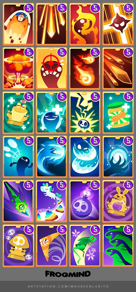 ArtStation - FROGMIND - Skill card concept, Maureen Lukito Alkkiomäki Skill Icon, Card Game Design, Icon Ui, Game Card Design, Board Game Design, 2d Game Art, Game Icons, Ui Game, 카드 디자인