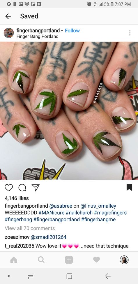 Smoker Nails, Pot Leaf Nails, Green Flames Nails, Backwoods Nails, Trippy Short Nails, Backwoods Nails Acrylic, Magic Fingers, Aura Nails, Mens Nails