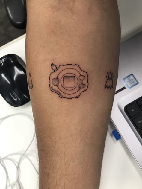 Digivice Digimon Tattoo Ideas, Left Tattoo, Digimon Tattoo, Pixel Tattoo, Pikachu Tattoo, Her Tattoo, One Tattoo, Digimon Wallpaper, Tattoo Cover Up