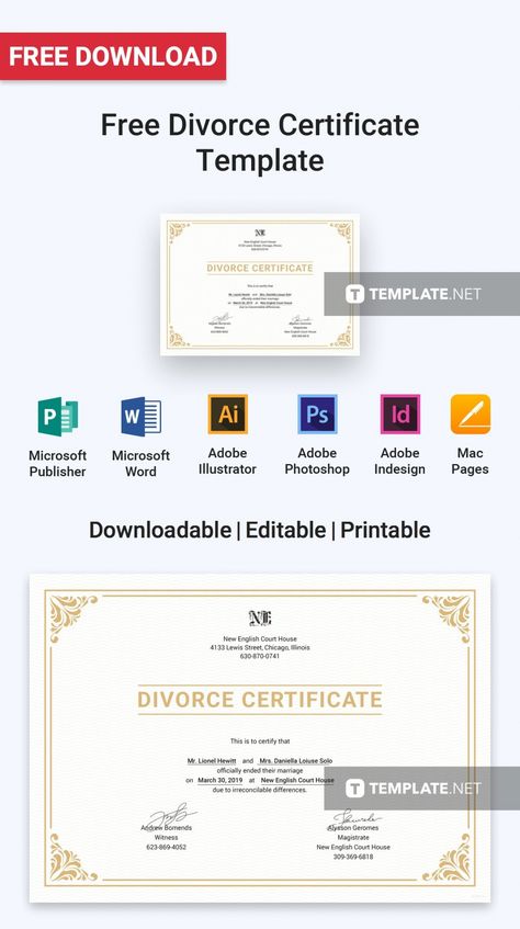 editable free divorce certificate  certificate templates &amp; designs 2019 divorce certificate template examples Divorce Certificate Template, Fake Divorce Certificate, Fake Divorce Papers, Divorce Certificate, Divorce Forms, Certificate Maker, Graduation Certificate Template, Free Printable Certificates, Free Gift Certificate Template