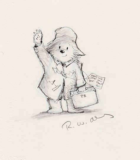 Paddington Bear Drawing Easy, Paddington Bear Sketch, Paddington Bear Tattoo Ideas, Paddington Tattoo Ideas, Paddington Painting, Paddington Sketch, Stuffed Bear Drawing, Paddington Bear Tattoo, Paddington Tattoo