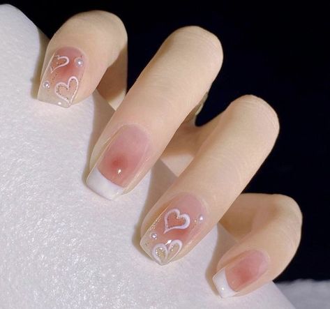 Korean Gel Nails Simple, Clear Heart Nails, Korean Gel Nails, How To Strengthen Nails, Strengthen Nails, Nails Healthy, Asian Nails, Anime Nails, Korean Nails