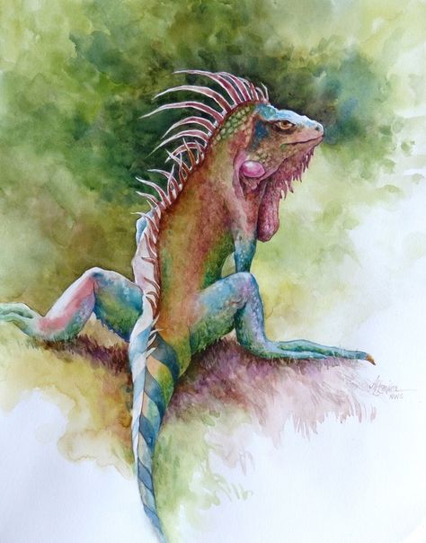 Iguana Tattoo, Chameleon Art, Green Iguana, Learn Watercolor Painting, Plein Air Landscape, Jungle Art, Learn Watercolor, Inspiring Art, Art Instructions