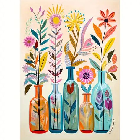 Drawing Kits, Classic Artwork, Deco Boheme, Acrylic Oil Painting, Floral Vase, Beginner Painting, Vase Design, Paint By Number Kits, Flower Illustration