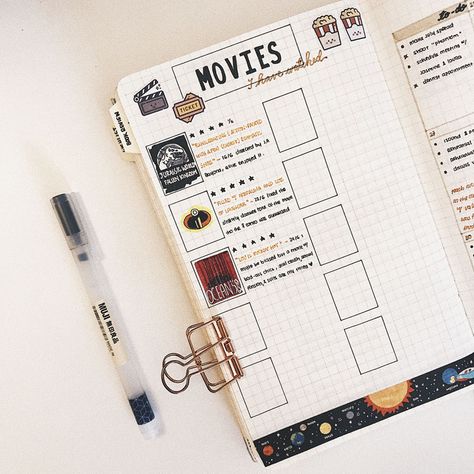 Are you looking for creative movie tracker spreads for your bullet journal? I've rounded up 27 bullet journal movie trackers. Movie Tracker, Beautiful Dawn, Bullet Journal Key, Bullet Journal Tracker, Bullet Journal Printables, Bullet Journal Notebook, Bullet Journal Writing, Cadeau Photo, Bullet Journal Art