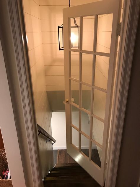 Add a french door on a basement (safety and energy) Basement Designs, Basement Doors, Basement Layout, Remodel Diy, Basement Reno, Basement Bedroom, Basement Storage, House Makeover, Basement Stairs