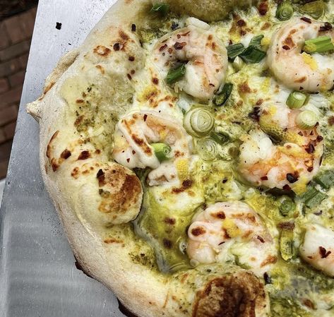 Shrimp Pesto Pizza Shrimp Pesto Pizza, Prawn Pizza, Woodfire Oven, Pizza With Pesto, Shrimp Pizza, Pesto Shrimp, Pesto Salad, Pita Pizzas, Naan Pizza