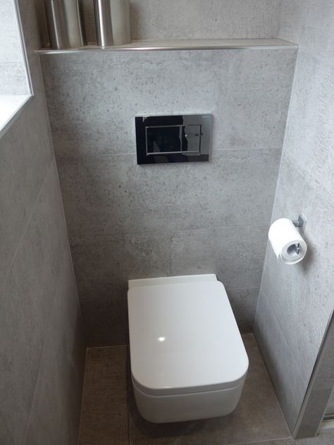 Concealed Toilet Ideas, Toilet Recessed In Wall, Recessed Toilet Paper Holder Built Ins, Integrated Toilet And Sink, Concealed Toilet Cistern, Wall Hung Toilet, Recessed Wall, Apartment Renovation, A Shelf