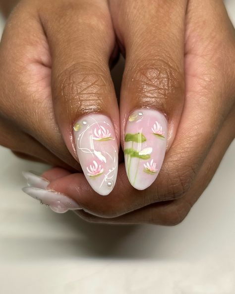 Sakura green tea 🍵 she’s off to Japan! ✧ : *✧ ib @oaklestudio :* ✧ *✧: #gelnails #nailinspo #nailinspiration #nailart #naildesigns #nailartinspo #nailsoftheday #gelx #gelxnails #apresgelx #handpaintednails Sakura Nails, Nails Inspiration, Nail Inspo, Green Tea, Gel Nails, Nail Designs, Nail Art, Hand Painted, Tea