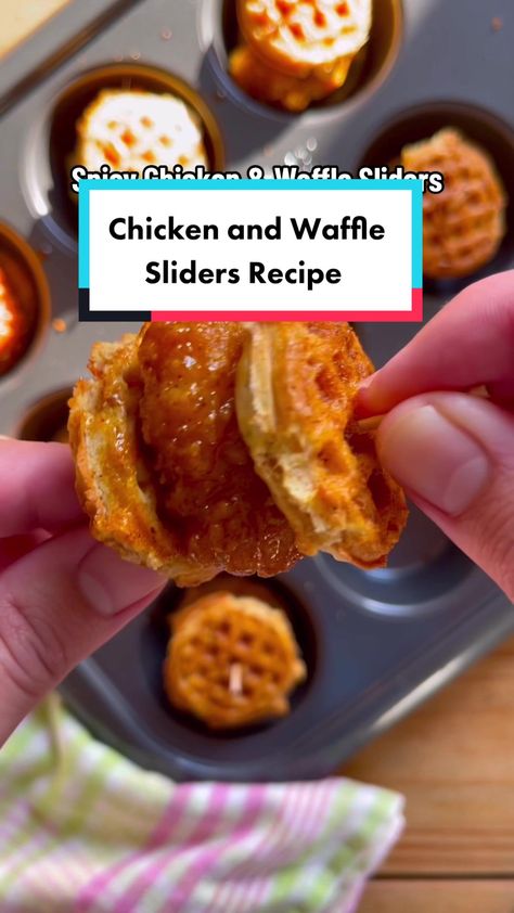 Shay Spence on TikTok Chicken Waffle Sliders, Chicken And Waffle Sliders, Mini Chicken And Waffles, Shay Spence, Chicken In Sauce, Waffle Sliders, Frozen Chicken Nuggets, Frozen Waffles, Popcorn Chicken