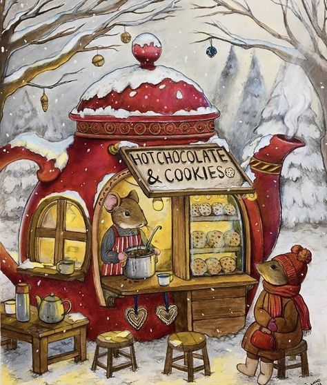 Cozy Animals, Cozy Art, 동화 삽화, Storybook Art, Cute Illustrations, Fairytale Art, Christmas Vibes, Christmas Mood, Christmas Paintings