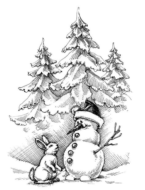 Christmas Landscape Drawing, Christmas Gifts Drawing, Landscape Drawing Ideas, Hipster Christmas, Mountain Sketch, Christmas Face Painting, Snowman Coloring Pages, Gifts Drawing, Christmas Sketch