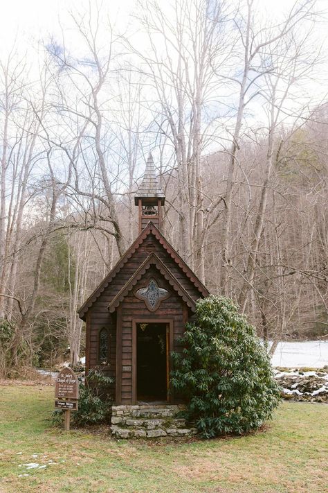 Asheville Nc Elopement, Elopement Chapel, Tiny Churches, Forest Chapel, Outdoor Chapel, Elopement Venues, Chapel In The Woods, Small Chapel, Asheville Elopement