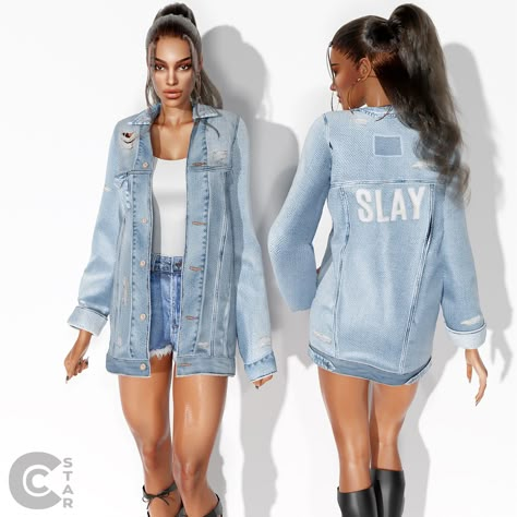 Denim Outfit with Jacket, Top and Shorts - The Sims 4 Create a Sim - CurseForge Sims 4 Denim Jacket Accessory, Sims 4 Cc Clothes Female Jacket, Denim Jacket Sims 4 Cc, Sims 4 Jacket Cc Accessory, Sims 4 Cc Jacket Female, Sims 4 Female Jacket, Sims 4 Jean Jacket Cc, Sims 4 Cc Blue Clothes, Sims 4 Jean Jacket