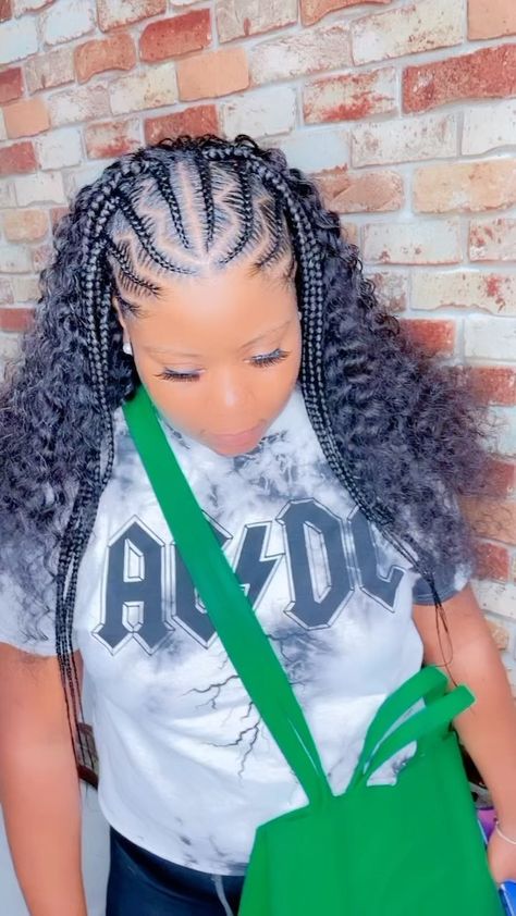 Stitch Braids With Quick Weave In The Back, Braids With Quick Weave, Feedin Braids, Cute Box Braids, Stitch Braids, Cute Box Braids Hairstyles, Braids With Extensions, Braids With Weave, Quick Weave