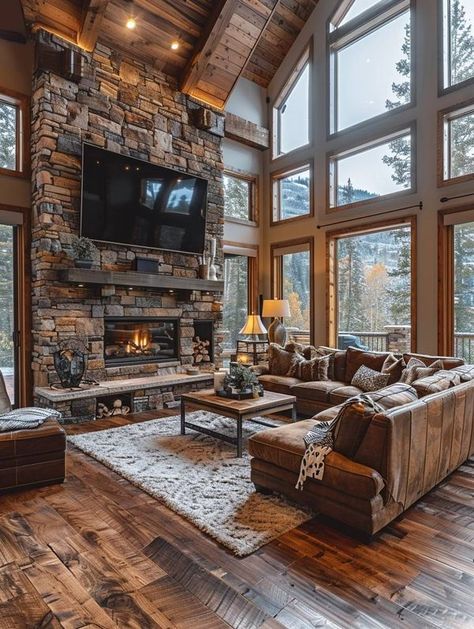 Log Houses Large Sectional Living Room, Lodge Style Living Room, Log Cabin Living Room, Vacation House Plans, Western Living Room, Log Houses, Log Cabin Living, Cabin Living Room, Barn Style House Plans