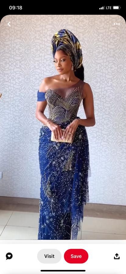 Gold Asoebi, Asoebi Lace, Nigerian Lace Styles Dress, Nigerian Lace Styles, Styles Dress, Navy Blue And Gold, Nigerian Lace, Aso Ebi Styles, Lace Styles