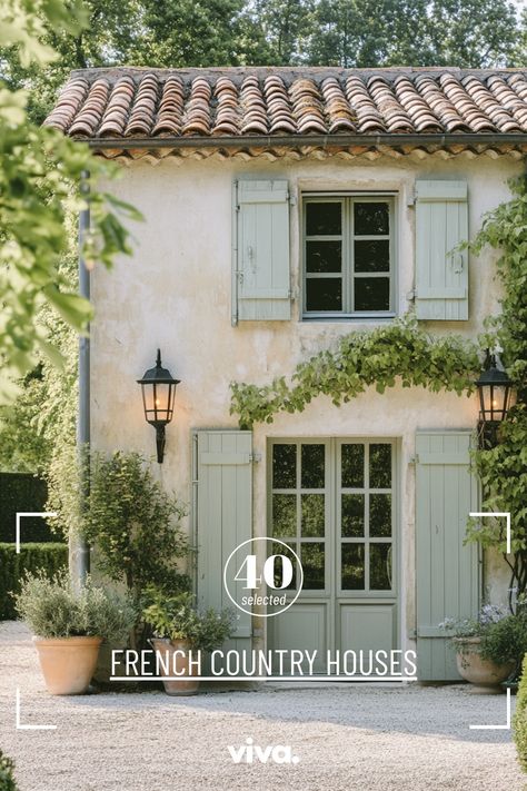 ♥ Dreaming of a charming French Country House? 🏡✨ Explore this modern French country exterior with a touch of French farmhouse decor. Perfect for lovers of French Country Decorating style! #frenchcountryhouse #frenchfarmhousedecor #modernfarmhouseexterior French Country Wood Floors, French Guest House, French Country House Interior Design, French Mountain Home, French Farmhouse Aesthetic, French Country Home Design, French Mediterranean Home Exterior, France House Aesthetic, Italy Style Home