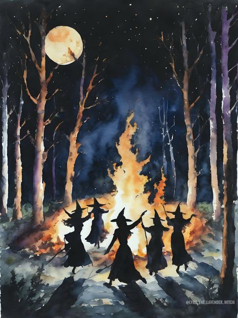 Lavender Witch, Witches Coven, Witches Dance, Witch Painting, Watercolour Wall Art, Vintage Witch Art, Baba Jaga, Watercolour Wall, Witch Coven