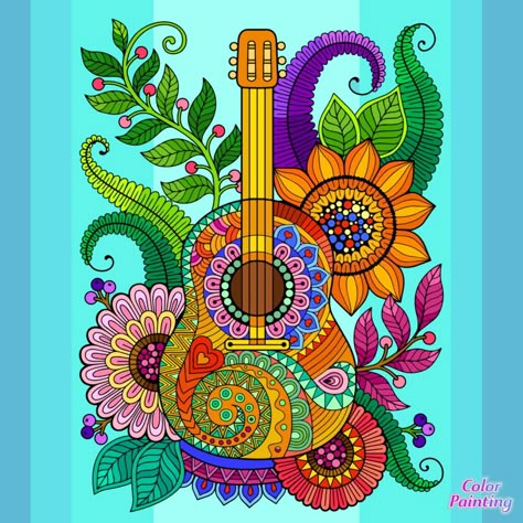 Cat Mandala Art, Mandala Art Of Guitar, Mandala Art Of Dog, Peacock Mandala Art Colorful, Butterfly Mandala Art Colorful, Easy Mandala Drawing, Animal Art Projects, Abstract Coloring Pages, Mandala Art Therapy